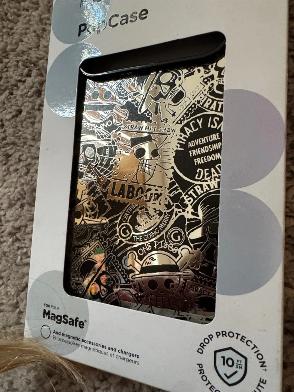 One Peice PopSocket PopCase for MagSafe - Black & Silver Graphic Skull Pattern